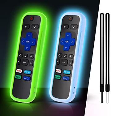 Imagem de （2 Pack） ONEBOM Cover for Roku Remote, Silicone Case for Hisense/TCL Roku TV Steaming Stick Express Control, Universal Remote Sleeve Skin（Green Blue All Can Glow in The Dark）