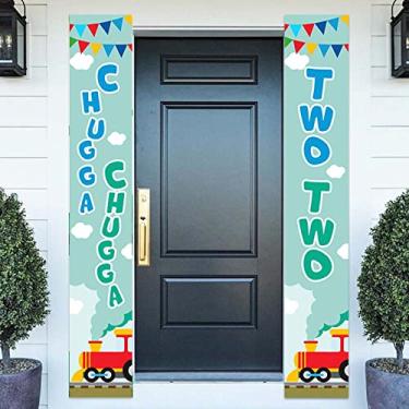 Imagem de Trem a vapor, Chugga Chugga, dois banners, material de pano de fundo, material ferroviário, transporte, rima, história, decoração para porta, varanda, interior, exterior, 2 anos, decorações de festa