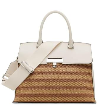 Imagem de Calvin Klein Bolsa feminina Becky Turn Lock – 2 em 1, couro vegano, 3 bolsos, Palha natural/branca, One Size