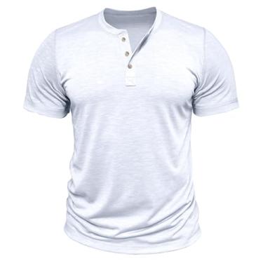 Imagem de CJFZKJDI Camiseta Masculina Casual Slim Fit Henley Leve Manga Curta 3 Botões Sólida Tops Básicos da Moda,White,S