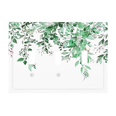 Imagem de Xuejiaku Capa de interruptor de luz verde eucalipto folhas de aquarela 3 gangs placa de interruptor de luz tripla interruptor interruptor decorativo capas de tomada placa elétrica para decoração de