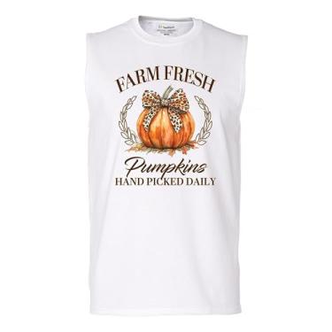 Imagem de Camiseta masculina fofa Farm Fresh Pumpkins Muscle Shirt Fall Cozy Season Corn Maze Festival Thanksgiving Turkey Day Autumn, Branco, XGG