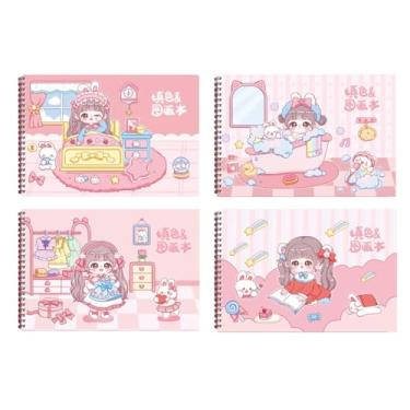 Imagem de Joucien Conjunto de 4 livros - Livro de imagens de desenho animado A4 fofo jardim de infância, livro de imagens de arte de colorir para escola primária - Nini Daily -50 fotos