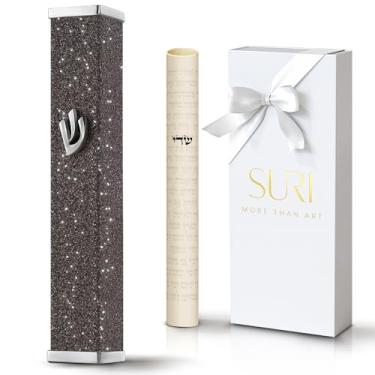 Imagem de SURI Capa branca moderna mezuzá, mezuzá autoadesiva com rolagem para porta, mezuzá de 10 cm à prova d'água e à prova de intempéries para atividades ao ar livre (escuro)