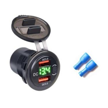 Imagem de Fonte carregador veicular 2 porta usb 5v 1a 2a 12v com voltimetro - LI