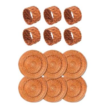 Imagem de Rafimex, Kit 12 Sousplat E Anel Porta Guardanapo Rattan Bege Rafimex