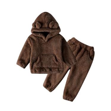 Imagem de Adarl Conjunto de 2 peças de moletom de lã para bebês, fofo, quente, com capuz de urso, felpudo e com bolso, Café escuro, 4-5 Anos
