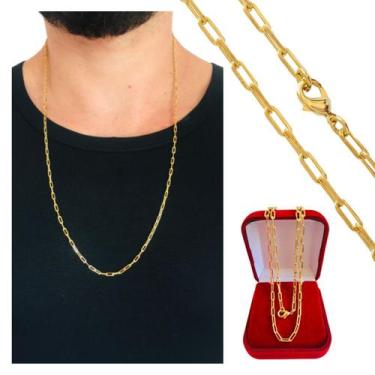 Imagem de Corrente Masculina 70 cm Cadeadinho Banhada a Ouro 18k - Dinis Joias