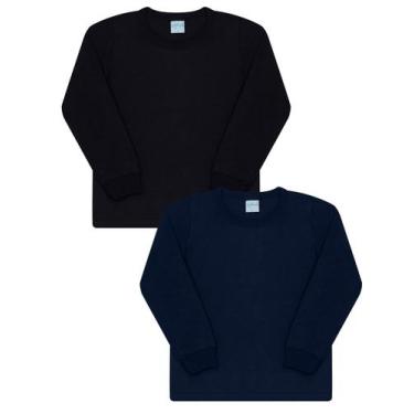 Imagem de Kit 2 Camiseta Infantil Manga Longa Menino Algodão Escolar - Wilbertex