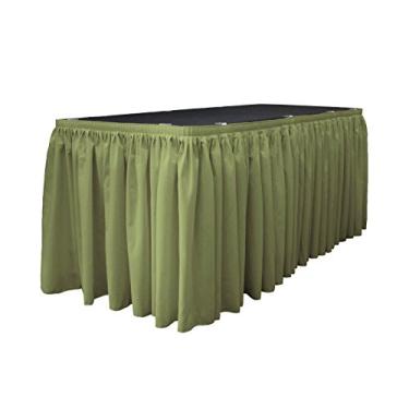 Imagem de LA Linen Saia de mesa plissada de popelina de poliéster com 10 clipes grandes, 4,7 m x 73,6 cm, sálvia escura