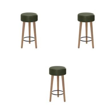 Imagem de Conjunto 3 Bancos Banqueta Paris Pés Palito Tecido Sintético Verde Sal