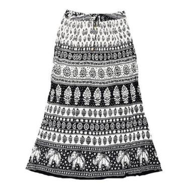 Imagem de Saia Indiana Cigana Maia Longa - Preto Branco 1 Tam. M - India Fashion
