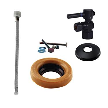 Imagem de Westbrass D1613TBL-62 IPS 1,27 cm Kit de instalação de vaso sanitário com linha de fornecimento de aço, anel de cera e flange, preto fosco