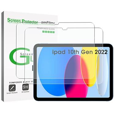 Imagem de amFilm Pacote com 2 películas de vidro compatíveis com iPad 10ª geração de 10,9 polegadas (2022), protetor de tela de vidro temperado 9H, ultra sensível, compatível com Face ID e Apple Pencil