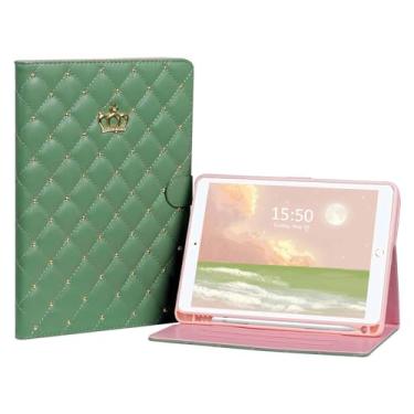 Imagem de Linda capa para iPad 9ª/8ª/7ª geração, 10,2 polegadas, coroa de couro PU, capa fólio com suporte embutido para Apple Pencil – Auto Wake/Sleep vários ângulos de visualização para meninas presentes