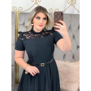 Imagem de Vestido de Festa Midi Rodado Elegante com Manga Curta - Fashion, Preto
