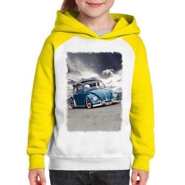 Imagem de Moletom Infantil Fusca Retrô - Foca na Moda, Branco, Amarelo, 10