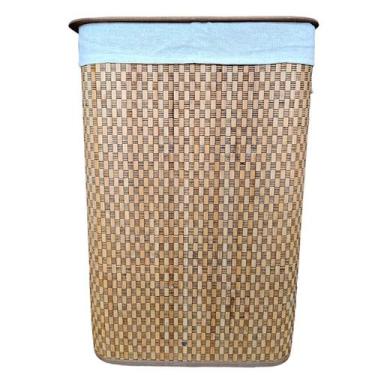 Imagem de Cesto de Bambu Listrado Retangular com Forro - 40x30x60cm - 1 unidade 