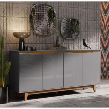 Imagem de Aparador Buffet Sala Flow 4 Portas com Pés de Madeira Cinza com Freijó