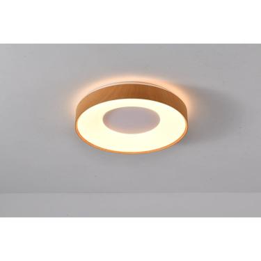 Imagem de Plafon Edge Moderno Redondo Em Led Cor Madeira E Branco