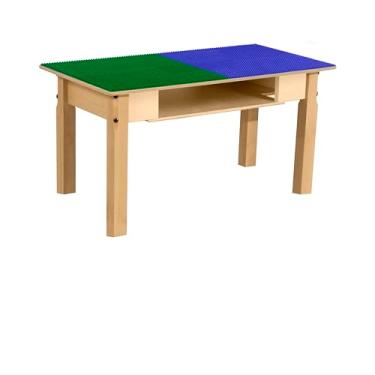 Imagem de Time-2-Play Mesa de brincar retangular de 78 cm W compatível com Lego azul e verde com prateleira para crianças, mesa infantil com pernas longas de 40 cm para sala de jogos [Certificação Greenguard