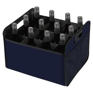 Imagem de LITLANDSTAR Porta-Vinhos para 12 Garrafas, Caixa de Armazenamento Dobrável para Garrafas de Vinho, Bolsa de Feltro Premium para Garrafas de Bebidas Alcoólicas com Alças para Viagen (, Azul Escuro)