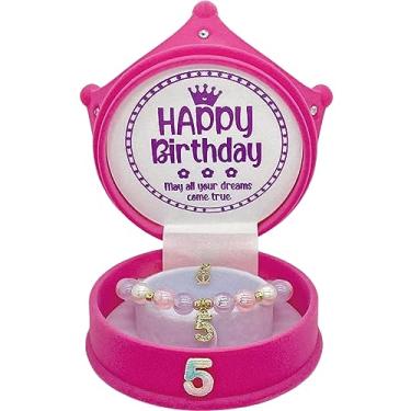 Imagem de ZomefinKiu Princesa de 5º aniversário para meninas - Pulseira com pingente rosa, caixa de joias de lembrança em forma de coroa, roupa de aniversário de menina de 5 anos para festa de aniversário de 5
