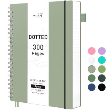 Imagem de RETTACY Caderno de diário pontilhado, 300 páginas, tamanho grande A4 (21 cm × 29 cm), papel grosso de 100 g/m2, capa de plástico flexível, encadernado em espiral, para registro de balas, planejamento