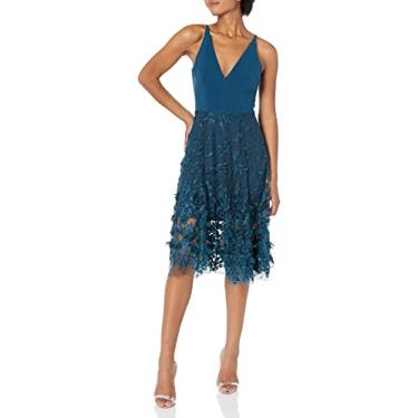 Imagem de Dress the Population Vestido midi feminino Darleen sem mangas com decote profundo e rodado, Azul pavão, XX-Large