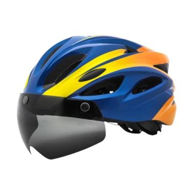 Imagem de Aymzbd Capacete de bicicleta capacete de ciclismo óculos destacáveis ​​resistente a impacto para homens mulheres conforto capacete de bicicleta equipamento, Azul Amarelo