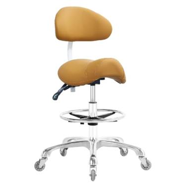 Imagem de Nazalus Cadeira de selim com apoio para os pés, resistente (158 kg), cadeira giratória hidráulica ajustável para salão de beleza, spa, massagem odontológica, uso em escritório doméstico (Camel)