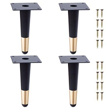 Imagem de NAKUPENDA Pernas de móveis, 4 peças de metal em ângulo reto, pernas cônicas, pés de substituição modernos para cadeiras sofás armários mesas (preto com dourado, 15 cm de altura)
