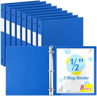 Imagem de Henoyso 8 fichários de plástico com 3 anéis de 0,5 polegadas, flexível, 3 argolas, fichários de plástico, comporta papel de até 21 cm, fichário de folhas soltas para escola, escritório, casa (azul)