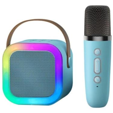 Imagem de Caixa De Som Bluetooth Com Led E Microfone Função Karaokê Portátil Entrada USB e Cartão de Memória (Azul)