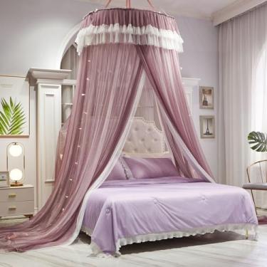 Imagem de AIKASY Cama de Dossel para Meninas e Adultos, Cortina de Cama Elegante de Duas Camadas, Mosquiteiro Redondo de Renda Infantil Dream, Mosquiteiro de Dossel de Princesa- Serve para C ()