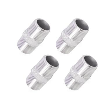 Imagem de TL TOOLEGIN 1/5.1 cm NPT macho para 1/5.1 cm NPT macho sextavado mamilo, encaixe de tubo sextavado de aço inoxidável 304, 4 peças