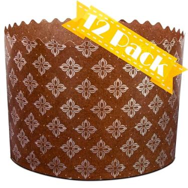 Imagem de Moldes de papel para pão de Páscoa de 340 g para assar pacote com 12 - molde de papel panetone design prateado - molde kulich paska moldes de panetone para pão de páscoa kulich