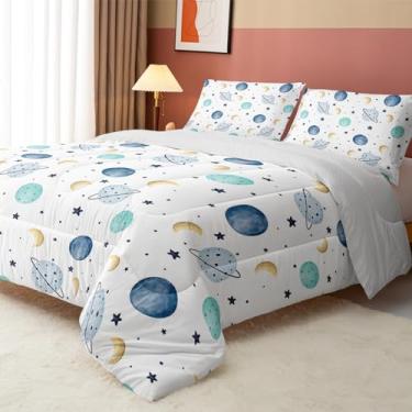 Imagem de Axolotl Jogo de cama solteiro com estampa de planetas espaciais 3D, galáxia branca, lua, estrelas, universo, planetas, para crianças, adolescentes, adultos, universo, planetas, decoração de quarto, 1