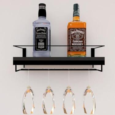 Imagem de Adega Bar bebida com porta taça 65 cm  Preto - WLArteFerro