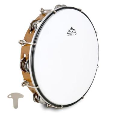 Imagem de EASTROCK Pandeiro de 25,4 cm ajustável para adultos pandeiros de plástico de mão dupla fileira de metal jingles percussão instrumento musical 25,4 cm luz