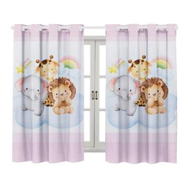 Imagem de Cortina Infantil Safari Baby 2,00L x 1,50A Decoração Cores Para Menino e Menina (SAFARI NUVEM ROSA)