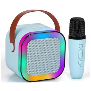 Imagem de Caixa Som Com 1 Microfone Infantil Adulto Caixinha Bluetooth Sem Fio, Luzes LED Dinâmicas Com Efeito De Vozes Divertidas Para Brincar e Cantar Com Alcance De 10M - Azul