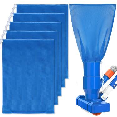 Imagem de Pacote com 6 sacos de malha de substituição para aspirador de piscina, saco de malha fina com cordão, folha de piscina, filtro de vácuo, saco de rede reutilizável, sacos de limpeza para piscinas,