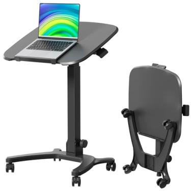 Imagem de JYLH JOYSEEKER Mesa móvel dobrável, carrinho de laptop portátil de 68 cm × 53 cm com placa inclinável de 90°, mesa móvel de trabalho ajustável em altura com rodas, mesa dobrável para escritório em