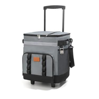 Imagem de Bolsa térmica com rodas, grande, isolada, dobrável, à prova de vazamento, bolsa de gelo portátil para acampamento, piquenique, praia, viagem (cinza)