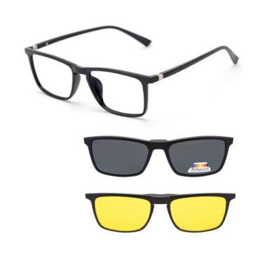 Imagem de Armação De Óculos com Clip On 3 Em 1 Troca Lentes Masculino Polarizado