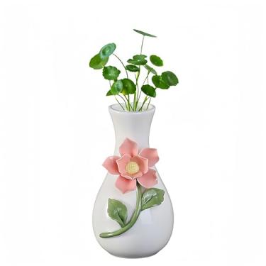 Imagem de SUSOYAOCHEN Vaso de cerâmica feito à mão, vaso pequeno de rosa pintado à mão, vasos de flores secas modernos, vasos de arte de estilo chinês, pode ser usado como decoração para mesa de jantar, estante