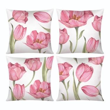 Imagem de Kit 4 Capas Para Almofadas 45x45cm Decorativas com Zíper Modelos Folhagem (tulipa_rosa)