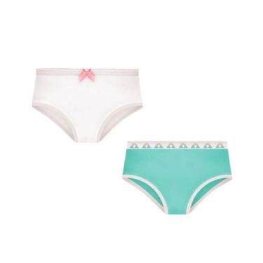Imagem de Kit 2 Calcinhas Infantis 100% Algodão Selene 20650.001 Branco/Verde, B