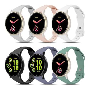 Imagem de EverAct Pacote com 6 pulseiras de relógio finas de silicone compatíveis com Vivoactive 5/Vivoactive 3/Venu Sq 2/Venu Sq/Venu, pulseira esportiva fina e estreita de 20 mm para Forerunner 55/165/645/245